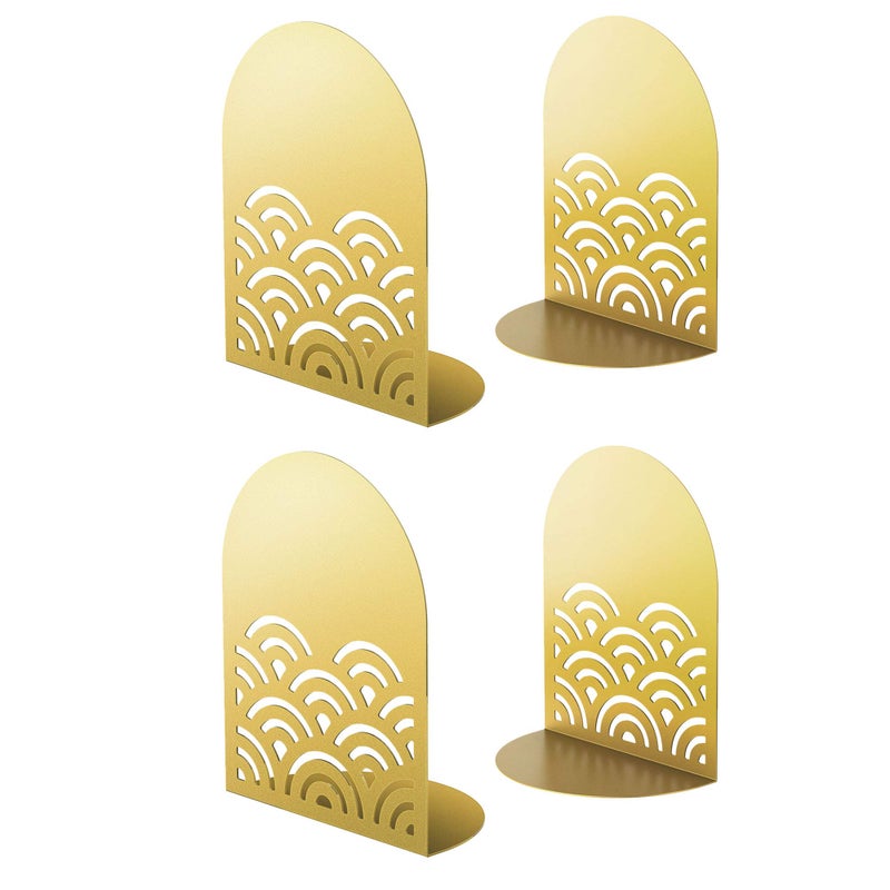 QiMing Ukiyoe Auspicious Clouds Bookends for Books2 Pair Metal Wavy Pattern Book Holders for Office Shelves Adults Kids GiftGold2