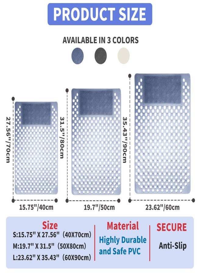 Merleu Bath Tub Shower Mat with Soft Shower Foot Scrubber Mat for Massage,Non Slip Bathtub Mat with Strong Suction Cups, Silicone Shower Foot Scrubber Mat (Dusty Blue, 31.5" X 19.7"(Rectangular)) - Image 2