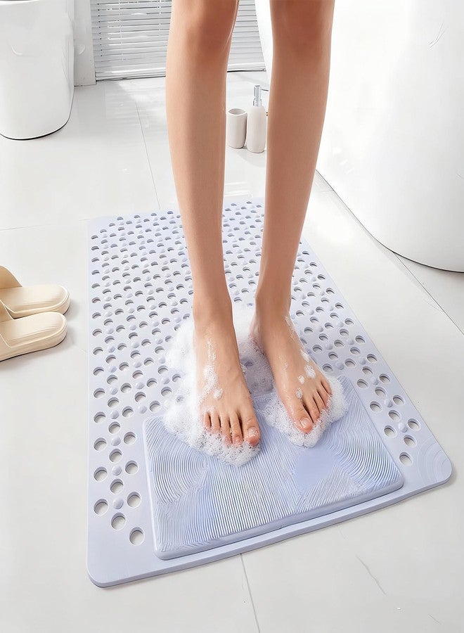 Merleu Bath Tub Shower Mat with Soft Shower Foot Scrubber Mat for Massage,Non Slip Bathtub Mat with Strong Suction Cups, Silicone Shower Foot Scrubber Mat (Dusty Blue, 31.5" X 19.7"(Rectangular)) - Image 1