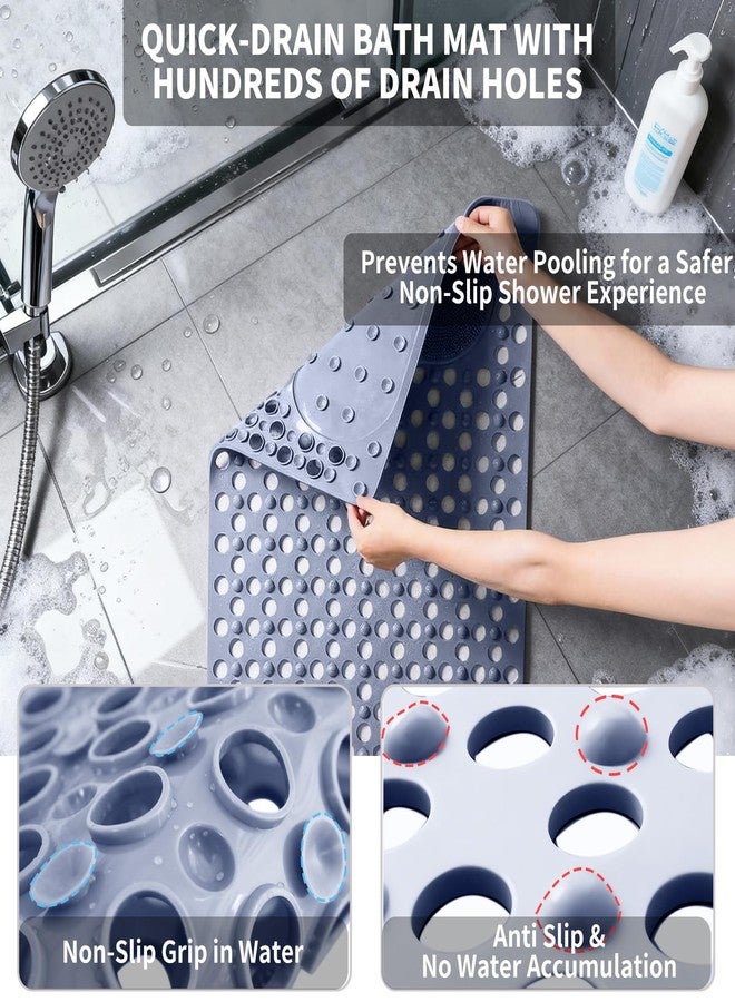 Merleu Bath Tub Shower Mat with Soft Shower Foot Scrubber Mat for Massage,Non Slip Bathtub Mat with Strong Suction Cups, Silicone Shower Foot Scrubber Mat (Dusty Blue, 31.5" X 19.7"(Rectangular)) - Image 3