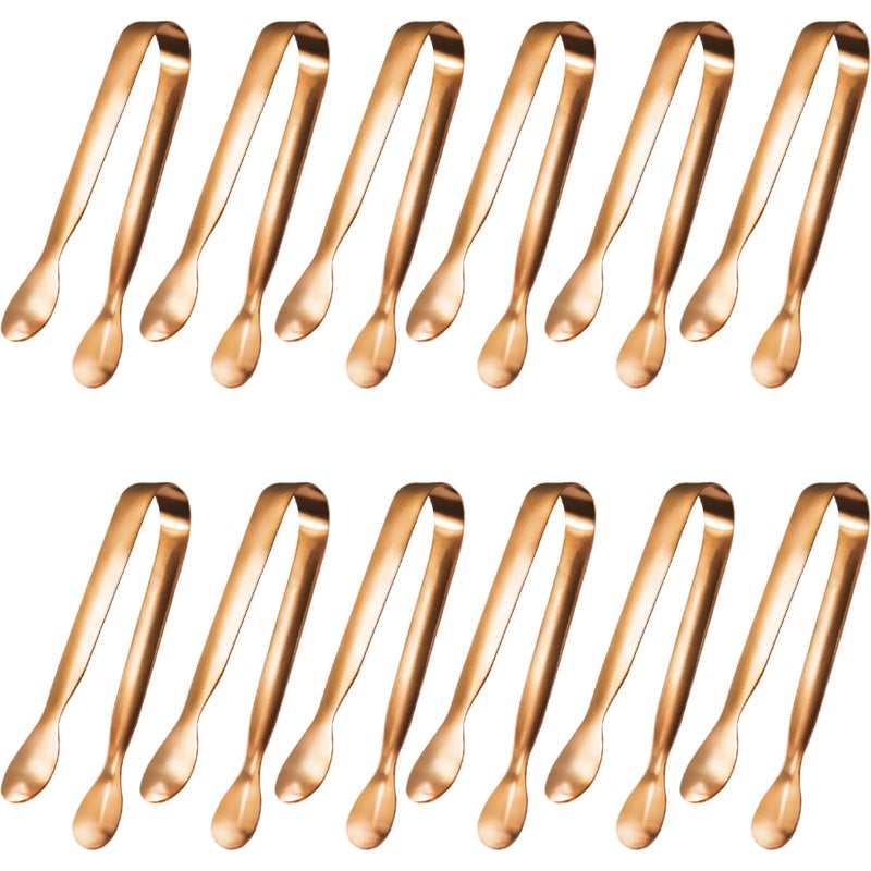 JCREN 12 Pcs Serving Tongs Small Serving Utensils for Parties CateringKitchen TongsFoodGrade 304 Stainless Steel Serving Tongs Cooking Tongs for Tea Party Coffee Bar 4 Appetizer Tongs Rose Gold