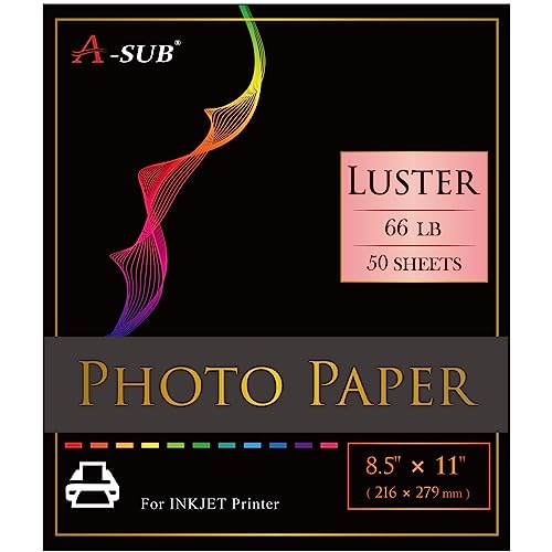 A-SUB Premium Photo Paper Luster 8.5x11 Inch 66lb for Inkjet Printers 50 Sheets, Single Sided - Image 1