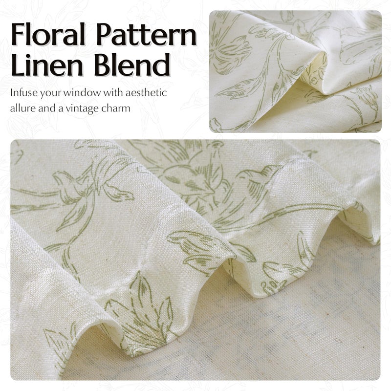 BILEEHOME Sage Green Floral Linen 108 Inch Curtains 2 Panels Set Pinch Pleated for Living Room Light Filtering Green Pattern Print Semi Sheer Curtain Memory Trained Farmhouse Vintage Country Pinch Pleat Drapes - Image 3