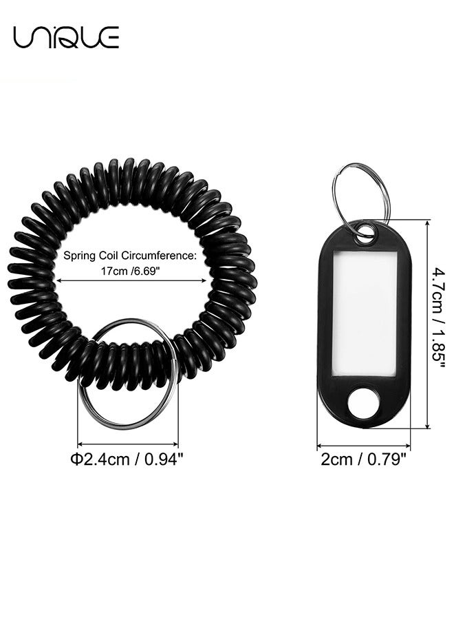 Unique 14 Pcs Wrist Coil Keychain with Tag - Stretchable Spiral Bracelet - Wrist Coil Key Chains - Plastic Coil Wrist Band Key Ring Chain for Gym Pool Outdoor Sport Sauna ID Badge (Assorted Color)  - Image 2