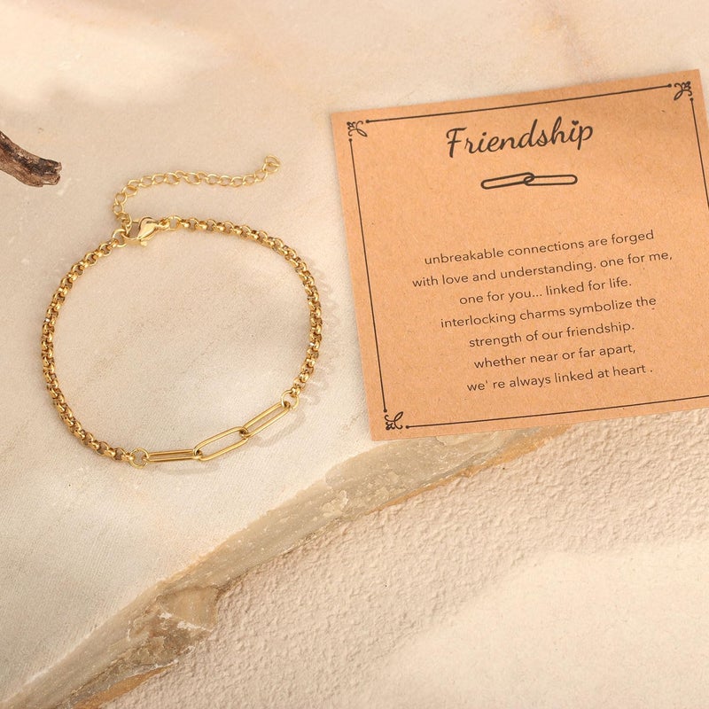 AULSIEY Friendship Bracelet for 3, Matching Bracelets for Best Friends Bestie, Paperclip Link Bracelet Friendship Gifts for Women Friends,Couples Bracelets Valentines Gift-(Golden 3pcs) - Image 5