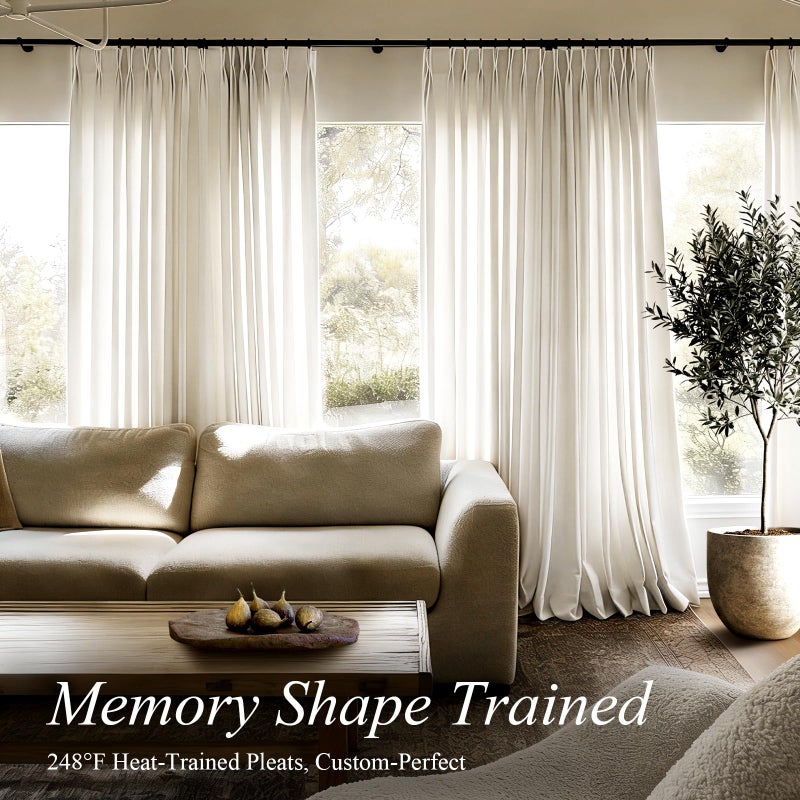 AUSSPVOCT Pinch Pleated Linen Curtains 90 Inch Length for Living Room & Bedroom, Natural Light Filtering Pleat Drapes, Memory Trained Semi-Sheer Window Curtain with Hooks for Farmhouse, 2 Panels 40"Wx90"L - Image 3