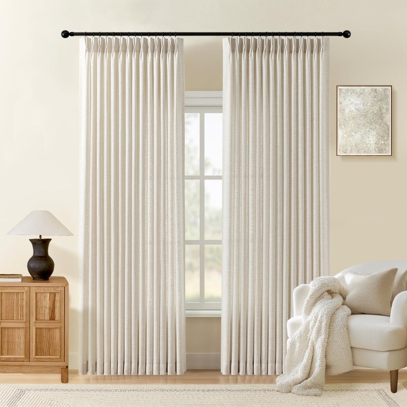 AUSSPVOCT Pinch Pleated Linen Curtains 90 Inch Length for Living Room & Bedroom, Natural Light Filtering Pleat Drapes, Memory Trained Semi-Sheer Window Curtain with Hooks for Farmhouse, 2 Panels 40"Wx90"L - Image 1