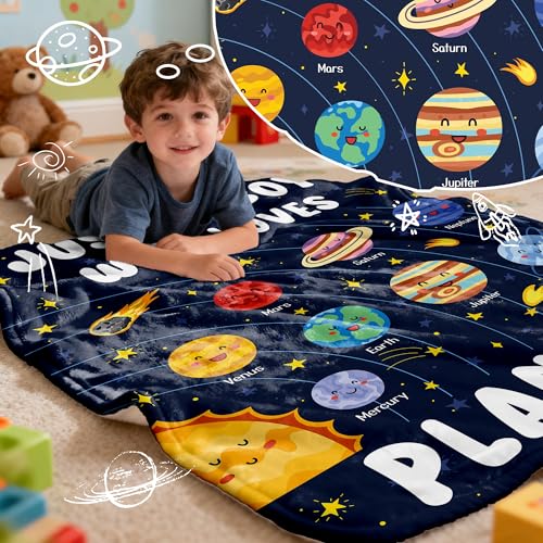 ARTBLANKET Just A Boy Who Loves Planets Solar System Space Throw Blanket Fannel Fleece Super Soft Funny Blanket Travel Throw Blanket for Bed Couch Sofa 40 x 50 Inch for Kid - Image 3