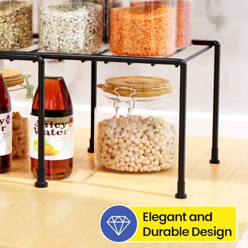 WonderStand Metal Expandable Cabinet Shelf Divider Rack for Kitchen Cabinets/Plate Stand/Utensil Rack (Black, Table Mount, Tiered Shelf) - Image 4