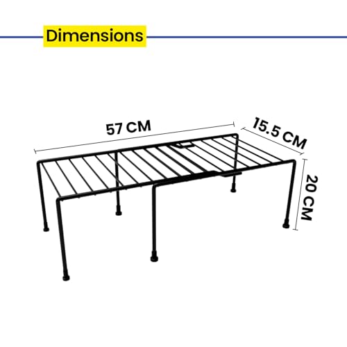 WonderStand Metal Expandable Cabinet Shelf Divider Rack for Kitchen Cabinets/Plate Stand/Utensil Rack (Black, Table Mount, Tiered Shelf) - Image 2