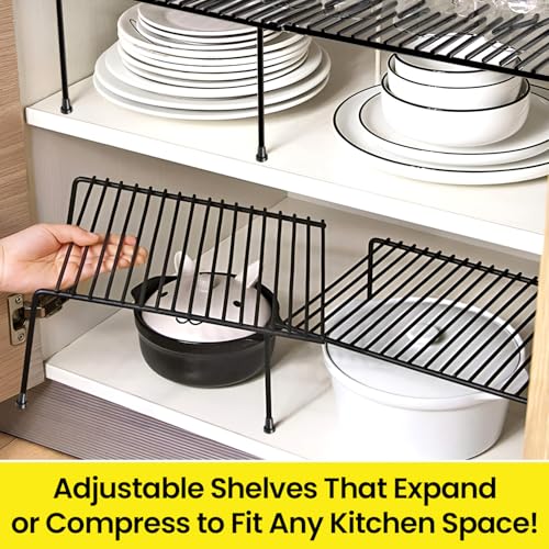 WonderStand Metal Expandable Cabinet Shelf Divider Rack for Kitchen Cabinets/Plate Stand/Utensil Rack (Black, Table Mount, Tiered Shelf) - Image 5