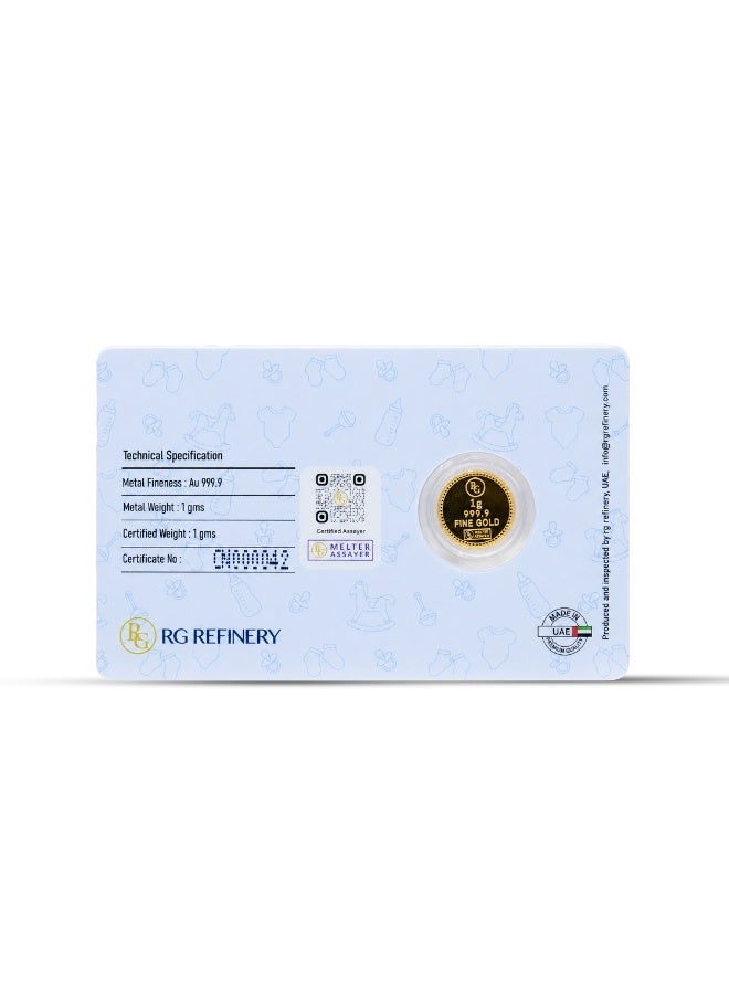 RG REFINERY Rafmoh Bullion 1 Gram 24k Gold Coin with Welcome Little One Design - 1 Gram Gold Coin 24KT 999.9 Purity - Image 4