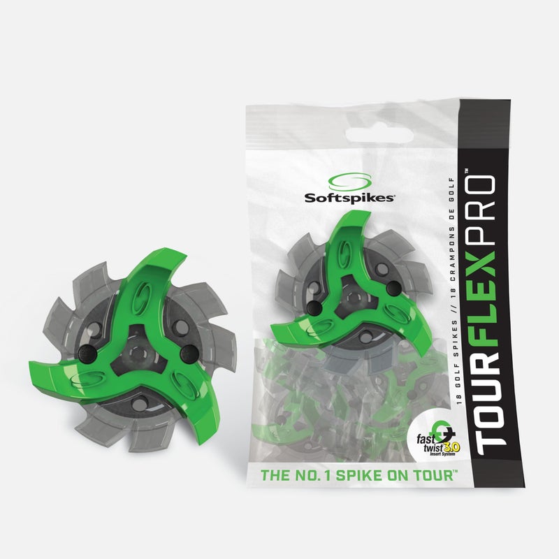 Softspikes Tour Flex Pro Golf Cleats Fast Twist 3.0-18 Replacement Spikes - Green/Charcoal - Also Fits Tri-Lok, Slim-Lok, and Tour Lock Cleat Insert Systems - Image 1