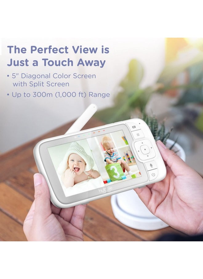 hubble connected Hubble View Pro Twin 5" Video Baby Monitor with Camera and Audio, NightVision Baby Monitor with 2 Cameras Split Screen & Pan Tilt Zoom; 2Way Talk, Lullabies & Room Temp Sensor, Baby Monitor no WiFi  - Image 3