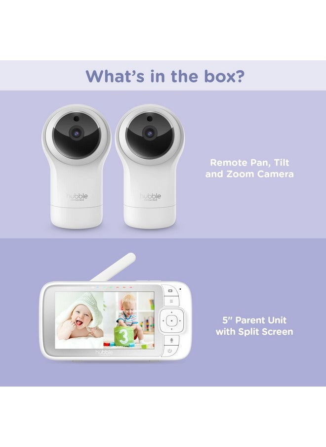 hubble connected Hubble View Pro Twin 5" Video Baby Monitor with Camera and Audio, NightVision Baby Monitor with 2 Cameras Split Screen & Pan Tilt Zoom; 2Way Talk, Lullabies & Room Temp Sensor, Baby Monitor no WiFi  - Image 2