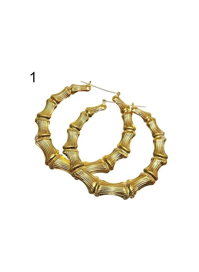 GGOOT Punk Large Bamboo Joint Hoop Earrings Hip-Hop Gold Tone Ladies Big Circle Hoops Durable and Useful  - Image 2