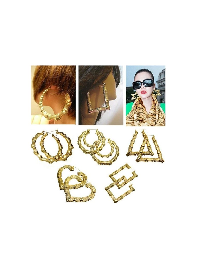 GGOOT Punk Large Bamboo Joint Hoop Earrings Hip-Hop Gold Tone Ladies Big Circle Hoops Durable and Useful  - Image 3