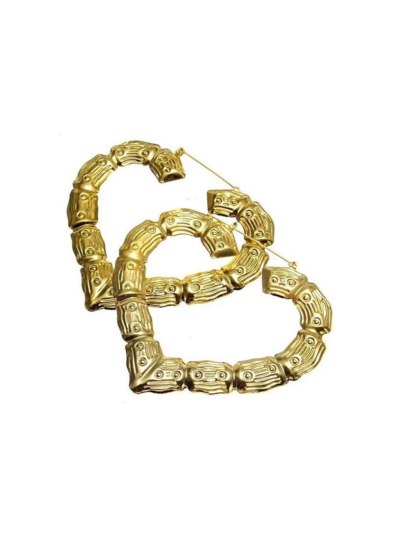 GGOOT Punk Large Bamboo Joint Hoop Earrings Hip-Hop Gold Tone Ladies Big Circle Hoops Durable and Useful  - Image 1