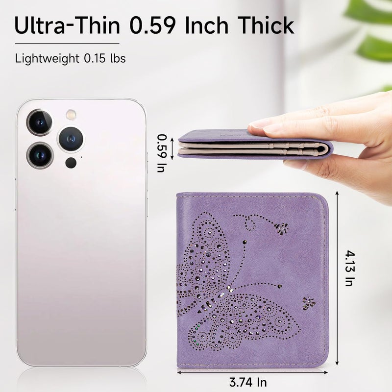 KITEVIUN Small RFID Wallet Women Ultra Thin Slim Womens Wallet Mini Compact Bifold Pocket Ladies Wallets for Women LIGHT-PURPLE - Image 2