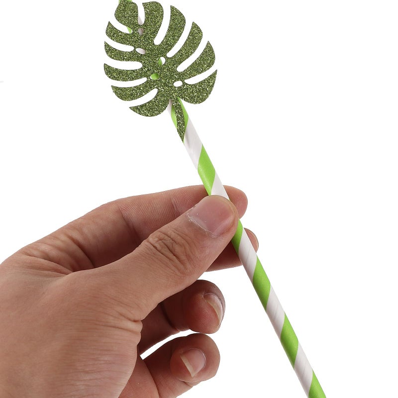 Glitter Monstera Leaf Disposable Paper Straws 10 Pieces For Summer Pool Party Decoration - Image 5