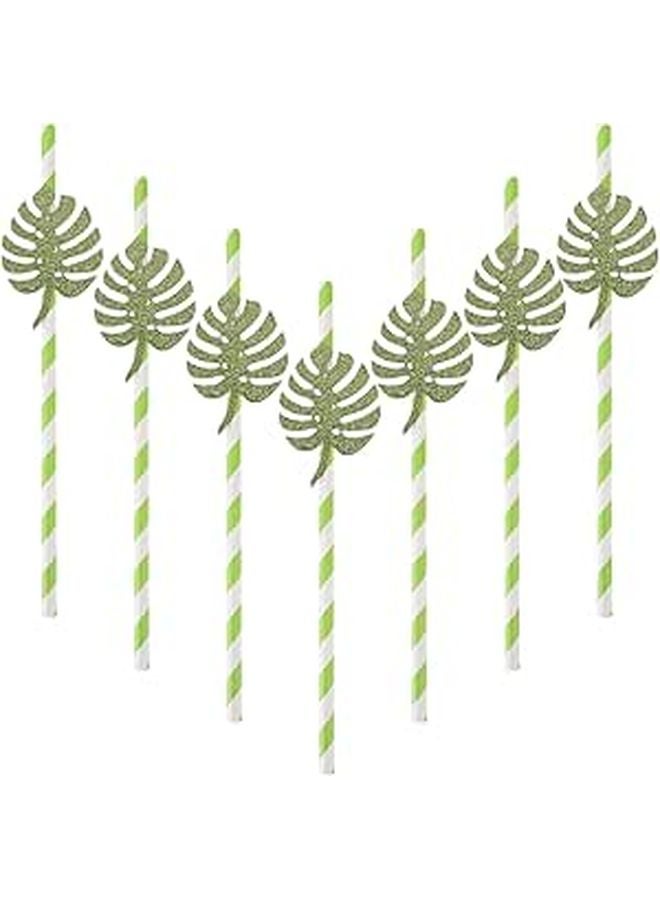 Glitter Monstera Leaf Disposable Paper Straws 10 Pieces For Summer Pool Party Decoration - Image 1