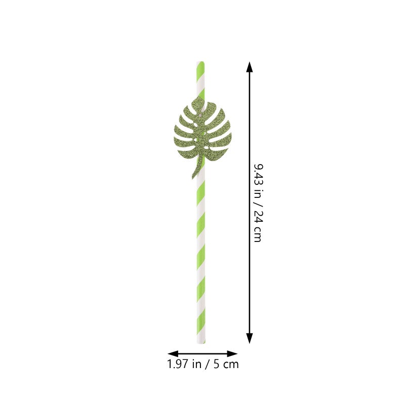 Glitter Monstera Leaf Disposable Paper Straws 10 Pieces For Summer Pool Party Decoration - Image 3