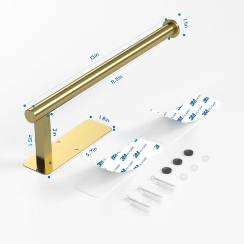 ASTOFLI Paper Towel Holder Under Cabinet No Drilling Self Adhesive Paper Towel Holder Wall Mount for Kitchen Rack Under Counter Napin Holder No Drill RV 304 Stainless Steel Gold Brass - Image 3