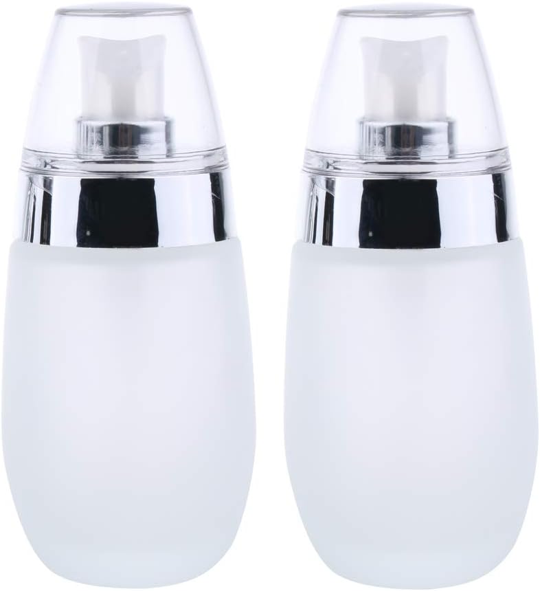 klarako 2pcs × 50ml Empty Glass Bottles Dispensers with Pump, Gel Lotion Pump Dispenser Cosmetic Cream Spray Bottles - Silver - Image 3