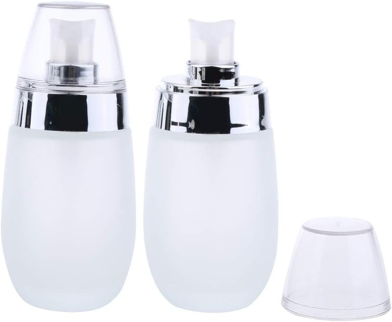 klarako 2pcs × 50ml Empty Glass Bottles Dispensers with Pump, Gel Lotion Pump Dispenser Cosmetic Cream Spray Bottles - Silver - Image 1
