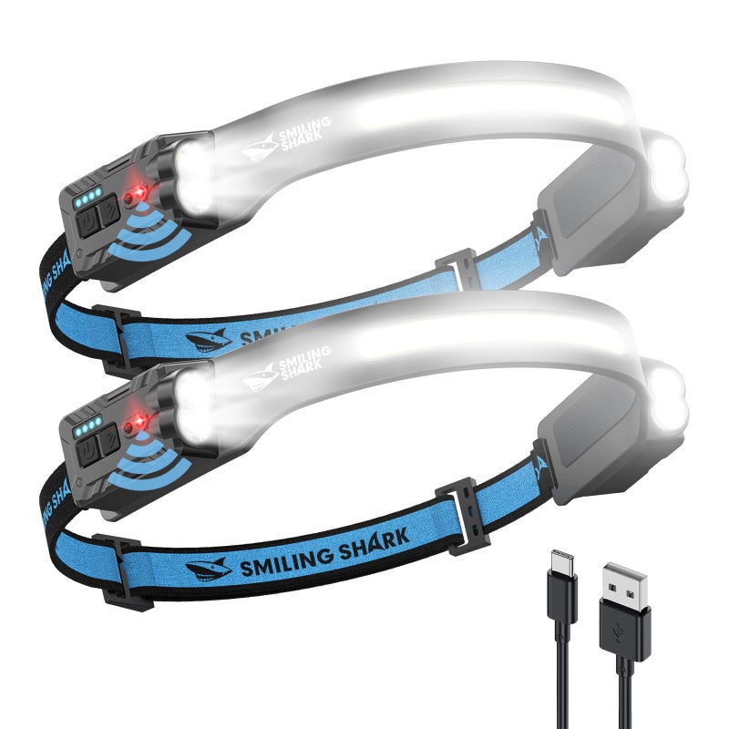 Smiling Shark TD-0123-S Headlamp, 2-Pack 2400mAh Ultra-Bright Head Lamp Flashlight Rechargeable with Multi-Mode LED Head Lamp with 270Â°Rotated for Outdoor, Camping, Hiking - Image 1