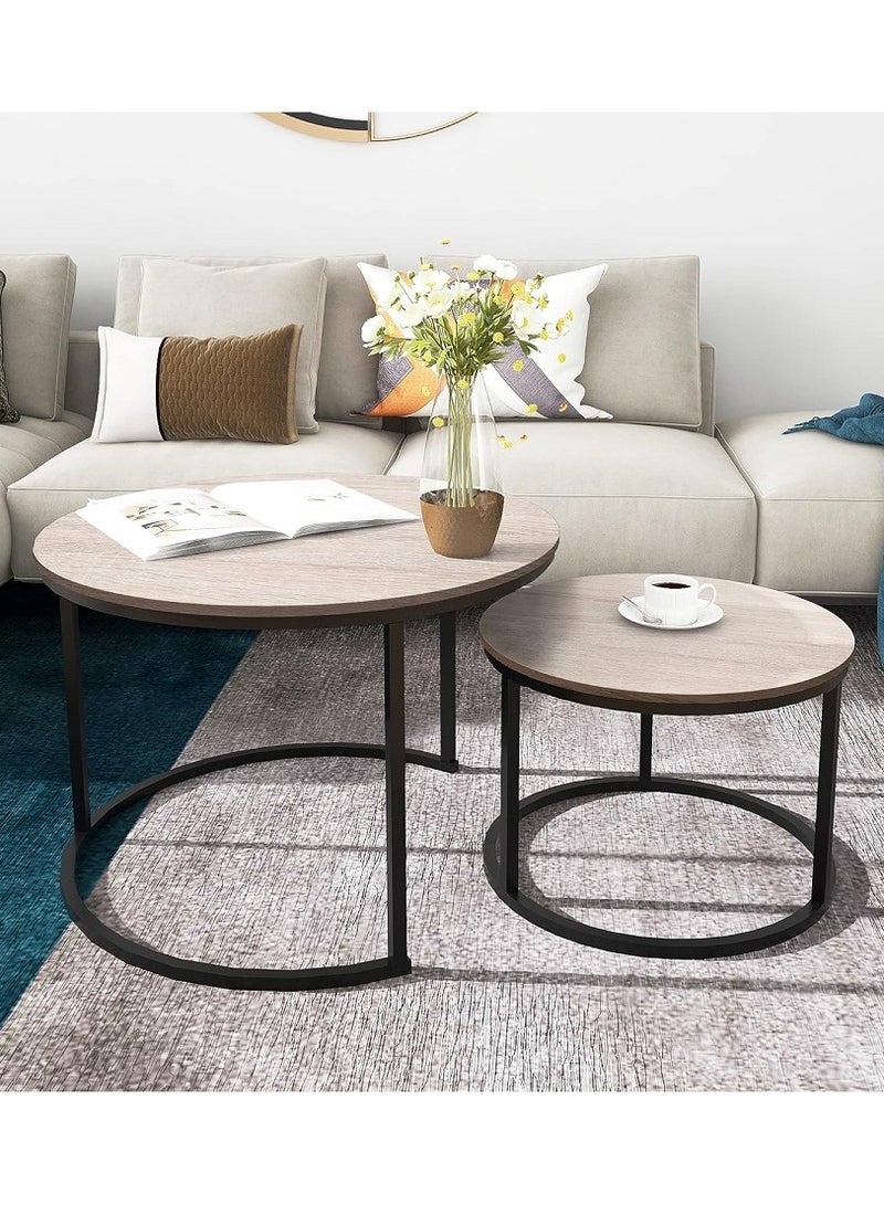 إيه جي دي طقم طاولة قهوة من قطعتين MDF بتصميم هندسي دائري لغرفة المعيشة - Image 1