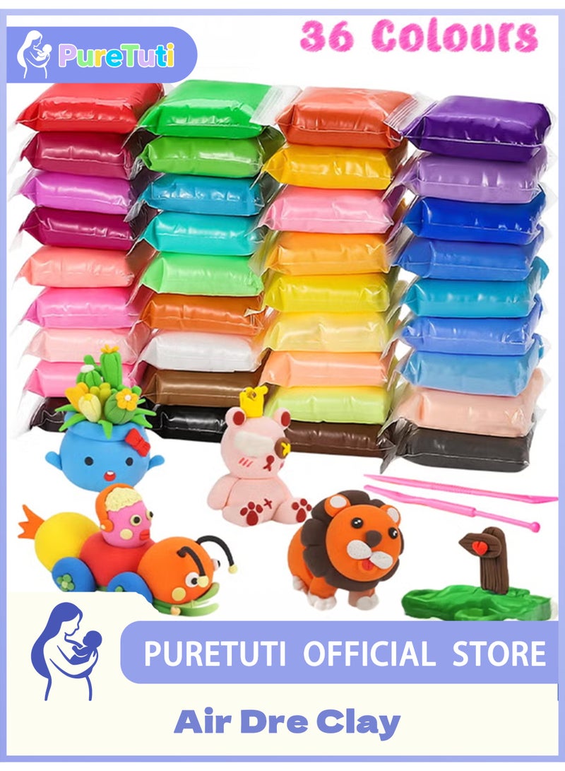 طفل نقي 36 لونًا من البلاستيسين، طين يجف في الهواء، علكة يدوية ناعمة فائقة الخفة، ألعاب طينية تعليمية للأطفال - Image 1
