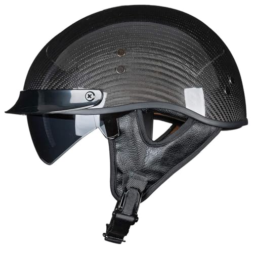 VCOROS Carbon Fiber Open Face Retro Motorcycle Helmets Men Women Half Face Helmets for Motorbike Cruiser Chopper Moped Scooter ATV Gloss Black L - Image 1