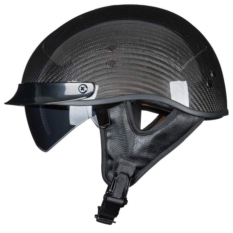 VCOROS Carbon Fiber Open Face Retro Motorcycle Helmets Men Women Half Face Helmets for Motorbike Cruiser Chopper Moped Scooter ATV Gloss Black L - Image 2