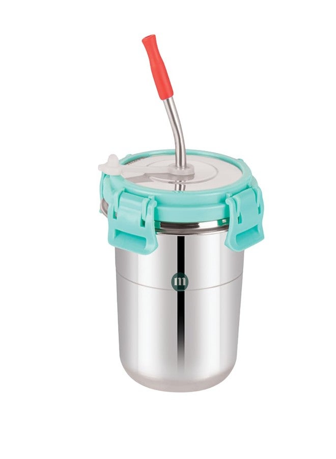 MARU Kids Stainless Steel Tumbler - 300ml Drink Cup with Straw, Easy-Secure Lid, Cleaning Brush, and Silicone Sleeve (Sea Green) - Great for Juices, Water, and More!
