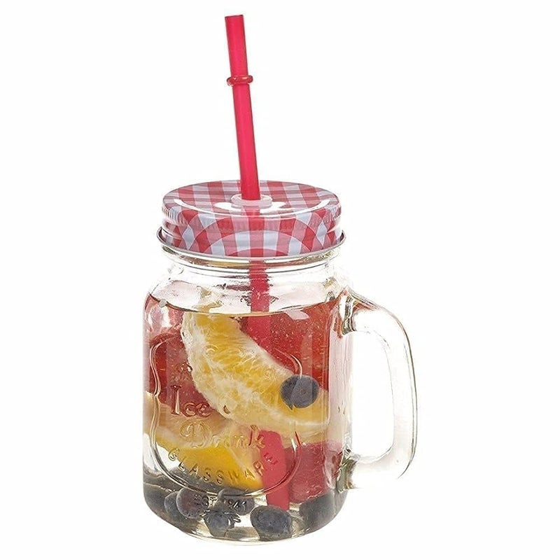 BELARO Glass Mason Jar with Lid Straw Mason Jar with Lid and ReUsable Straw Mugs for Juice Moctail Shakes Drinks with HandleKitchen Glass 450ML Jars 2 - Image 2