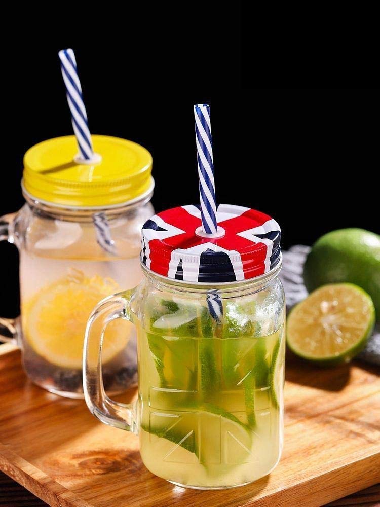 BELARO Glass Mason Jar with Lid Straw Mason Jar with Lid and ReUsable Straw Mugs for Juice Moctail Shakes Drinks with HandleKitchen Glass 450ML Jars 2 - Image 1