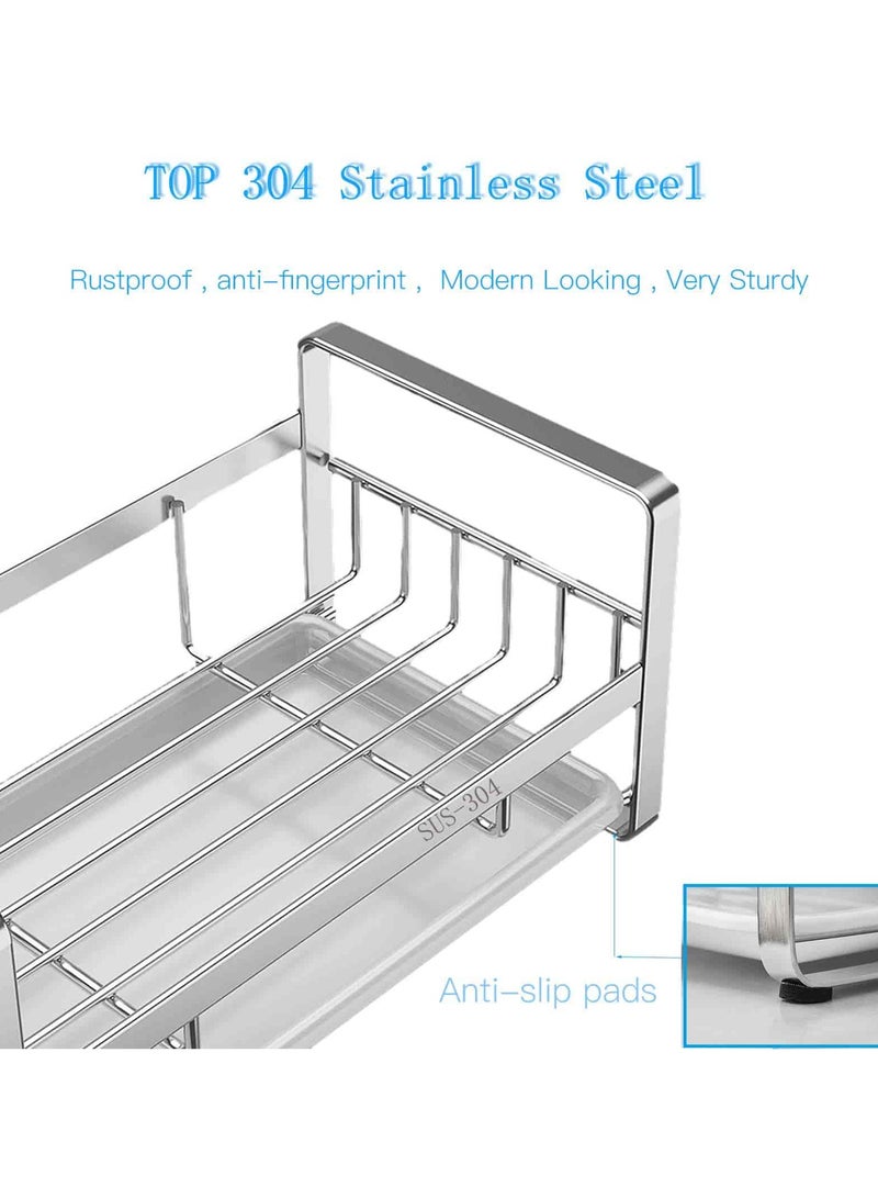 Aideli Sponge Holder for Kitchen Sink- Stainless Steel Kitchen Sink Caddy for Organizing Sponge, Brush & Soap Dish Dispenser, Kitchen Sink Organizer Rack with Adhesive or Counter top, argent  - Image 4