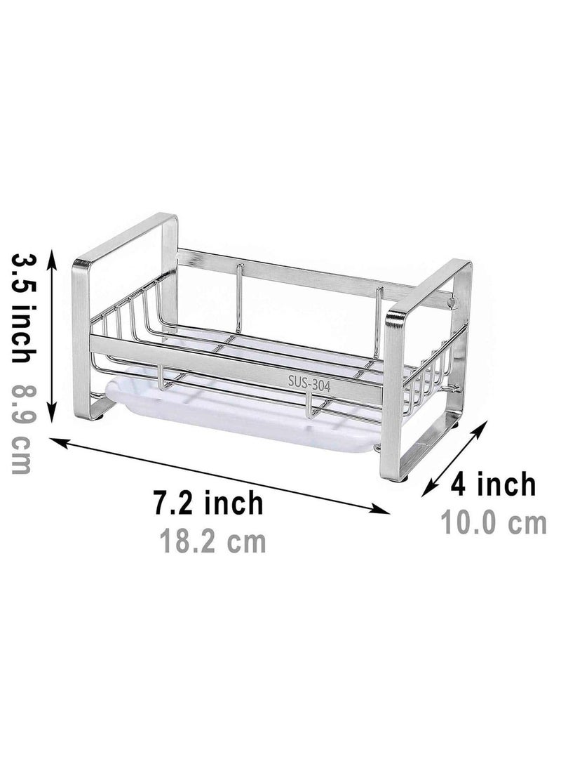 Aideli Sponge Holder for Kitchen Sink- Stainless Steel Kitchen Sink Caddy for Organizing Sponge, Brush & Soap Dish Dispenser, Kitchen Sink Organizer Rack with Adhesive or Counter top, argent  - Image 3