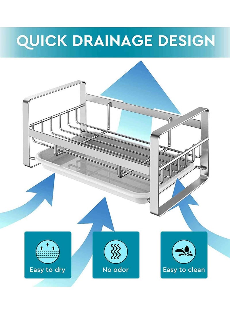 Aideli Sponge Holder for Kitchen Sink- Stainless Steel Kitchen Sink Caddy for Organizing Sponge, Brush & Soap Dish Dispenser, Kitchen Sink Organizer Rack with Adhesive or Counter top, argent  - Image 5