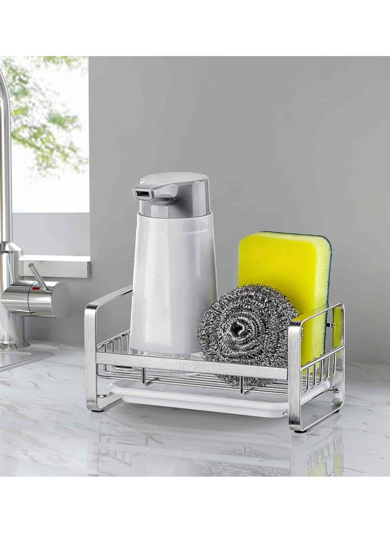 Aideli Sponge Holder for Kitchen Sink- Stainless Steel Kitchen Sink Caddy for Organizing Sponge, Brush & Soap Dish Dispenser, Kitchen Sink Organizer Rack with Adhesive or Counter top, argent  - Image 1