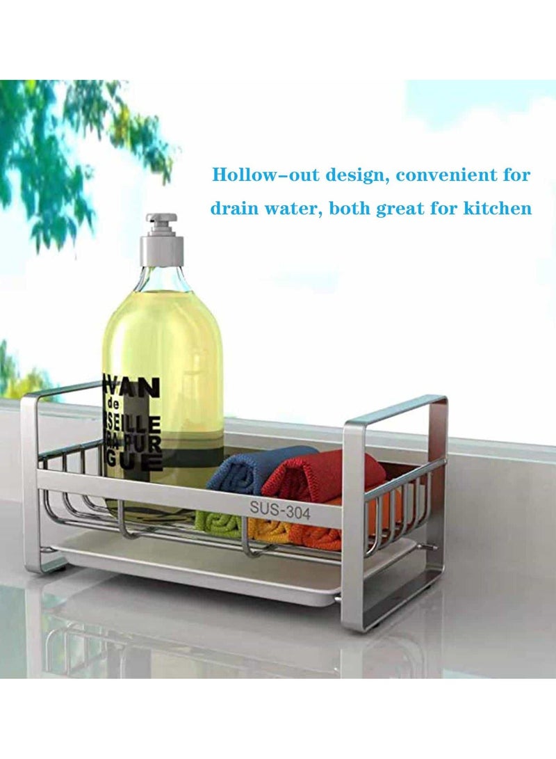 Aideli Sponge Holder for Kitchen Sink- Stainless Steel Kitchen Sink Caddy for Organizing Sponge, Brush & Soap Dish Dispenser, Kitchen Sink Organizer Rack with Adhesive or Counter top, argent - Image 4