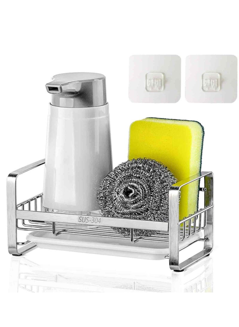 Aideli Sponge Holder for Kitchen Sink- Stainless Steel Kitchen Sink Caddy for Organizing Sponge, Brush & Soap Dish Dispenser, Kitchen Sink Organizer Rack with Adhesive or Counter top, argent - Image 5