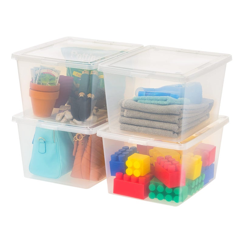 IRIS IRIS USA 4Pack Storage Bins with Lids 25 Quart Clear Stackable Containers Box Organize Shoes Closet Shelves Clothes Blankets Towels  BPAFree Plastic