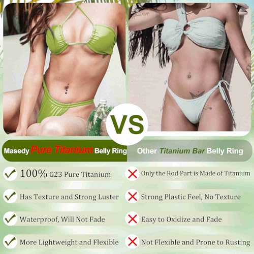 Masedy G23 Titanium Dangle Belly Button Rings for Women Dangling Navel Rings CZ Belly Rings Curved Barbell Internally Threaded Belly Piercing Jewelry Gold - Image 5