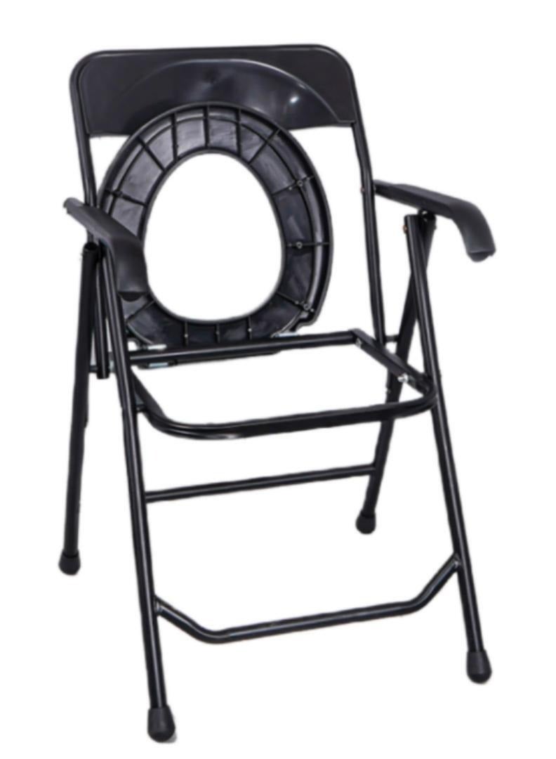 Gasin Sturdy toilet with foldable armrests: black high quality, outdoor comfort  51x 46 x 79 cm - Image 2