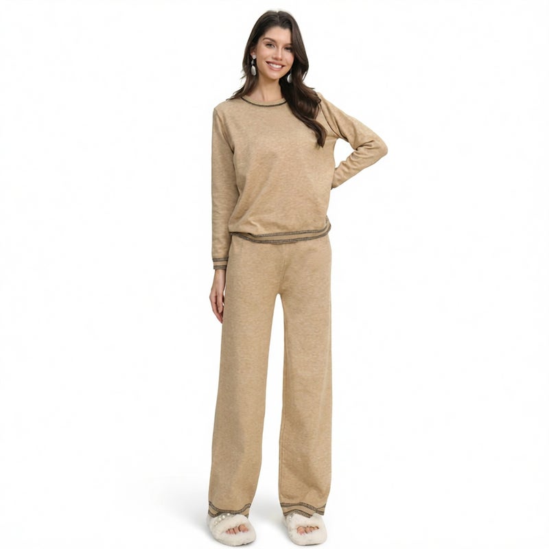 Fashion Knit Sweater Set with Embroidery, Round Neck Loose Knitwear Sportswear - Image 1