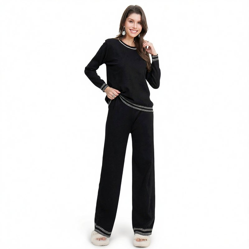 Fashion Knit Sweater Set with Embroidery, Round Neck Loose Knitwear Sportswear - Image 3