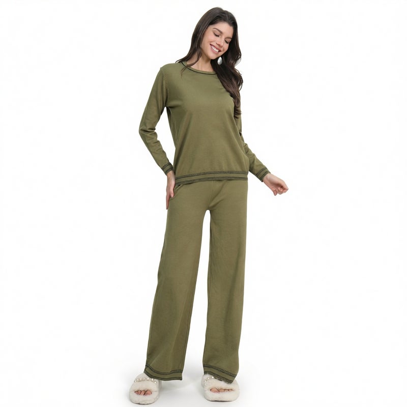 Fashion Knit Sweater Set with Embroidery, Round Neck Loose Knitwear Sportswear - Image 2