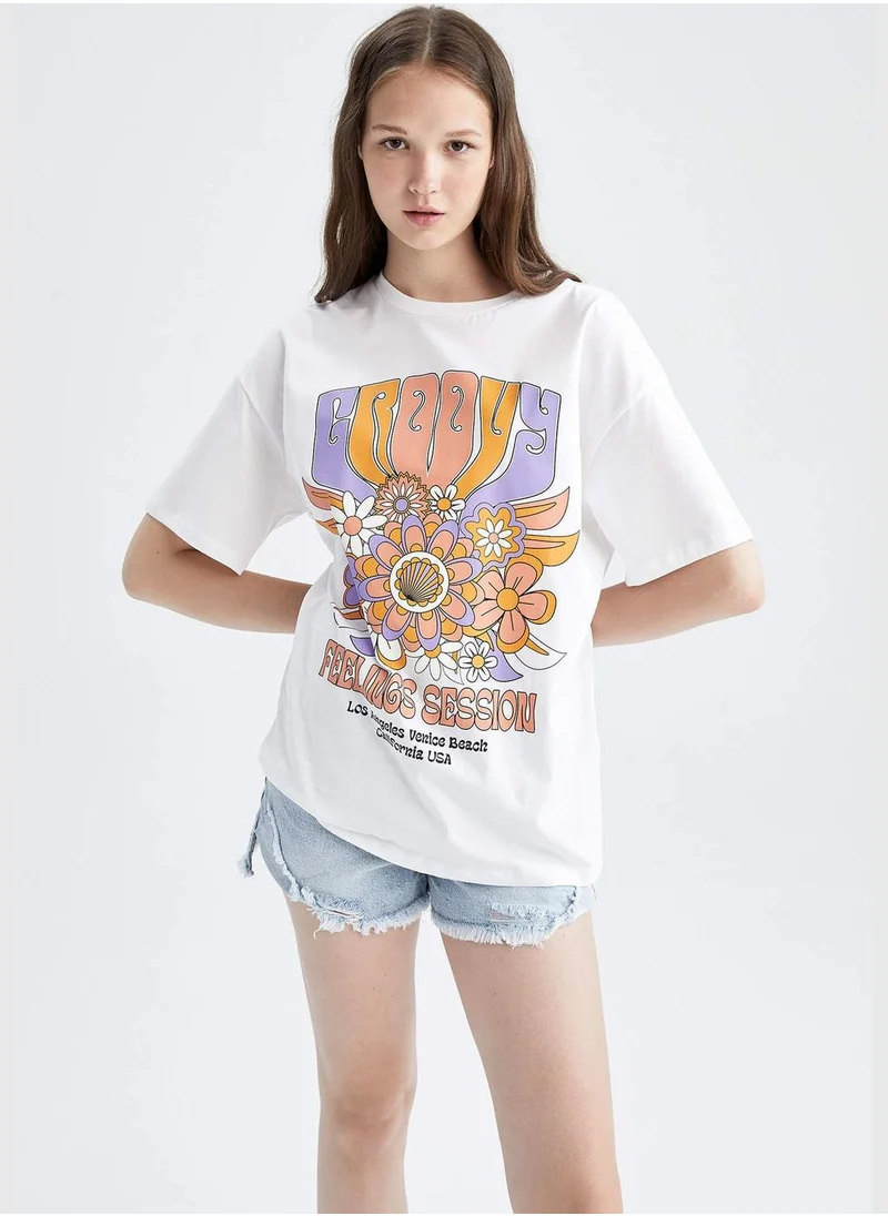 DeFacto Oversized Short Sleeve Floral Print T-Shirt